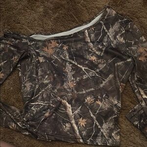 SHEIN Brown and Gray Asymmetrical Long Sleeve Bodysuit Crop Top